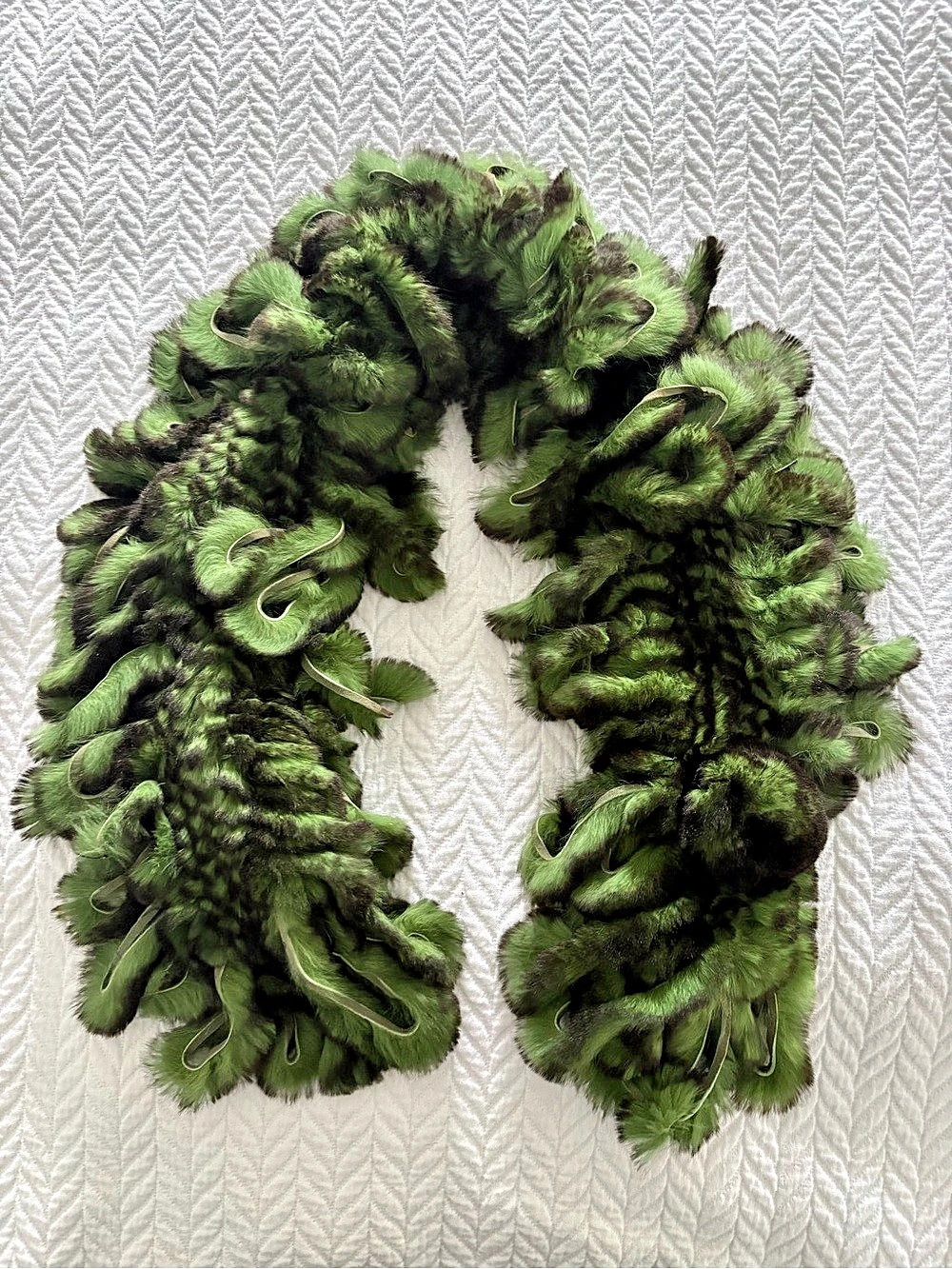 Charm Fur Emerald Green & Black Rex Rabbit Scarf Like New !